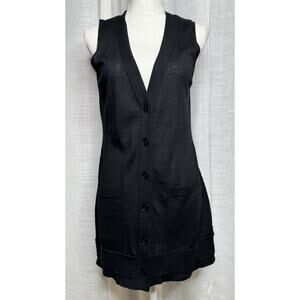 Loft Women’s Black Button Up Wool Blend Long Sweater Vest Size Medium